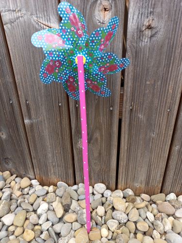 Windrad * 17 cm * Holzstil und -kugel handbemalt * Gartenstecker * Kinder * Deko * Blumen